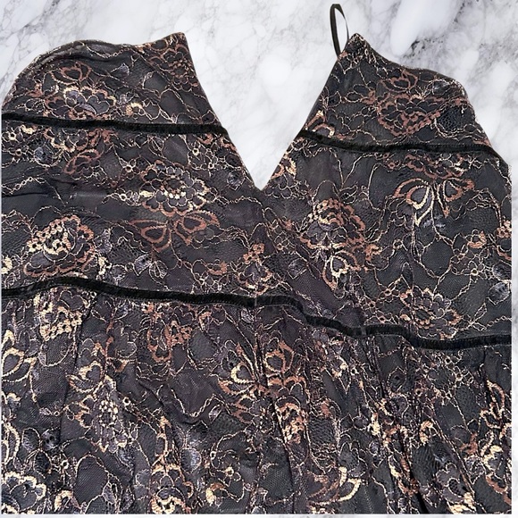 LAUREN RALPH LAUREN Skirt Womens 14 Black Gold Lace Tier MIDI Cocktail - Picture 4 of 14